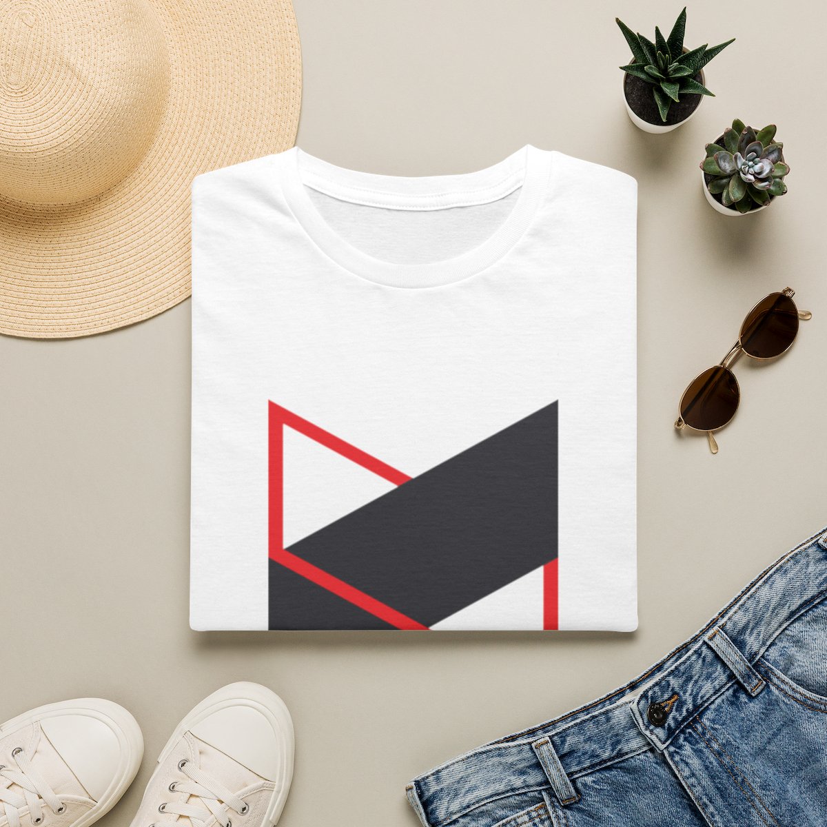 Geometric Red Triangle with Black Bar T-Shirt | Minimal Abstract Tee | MKBHD